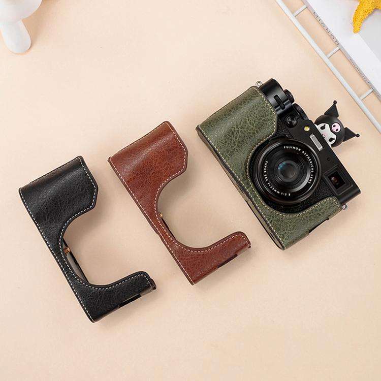 For FUJIFILM X100VI Buffalo Texture PU Leather Camera Half Case Base with Shoulder Strap(Coffee)