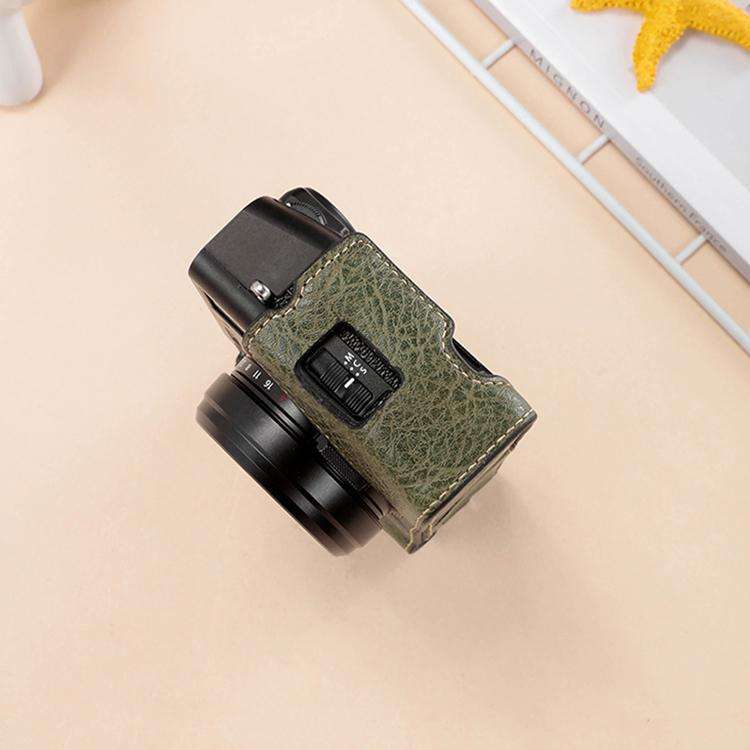 For FUJIFILM X100VI Buffalo Texture PU Leather Camera Half Case Base with Shoulder Strap(Black)