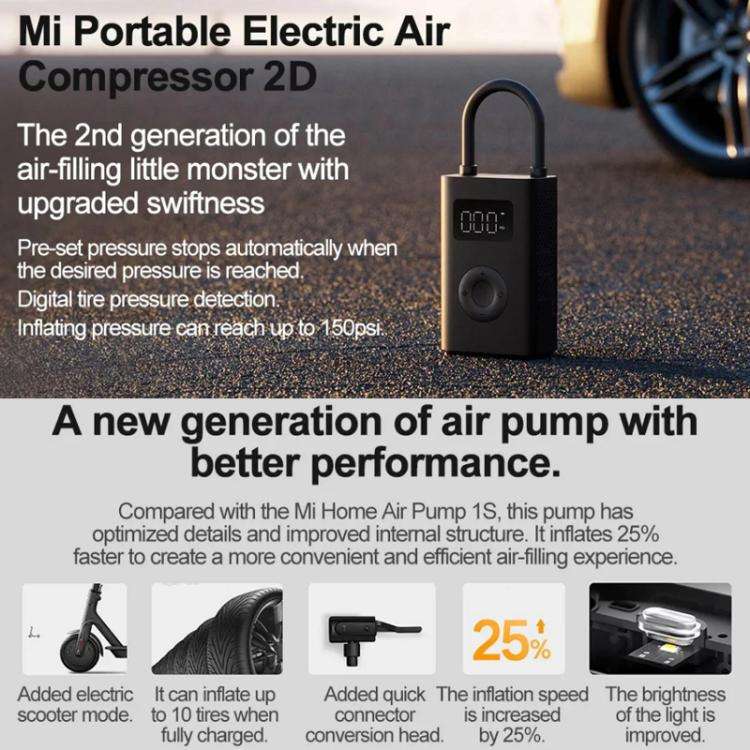 Xiaomi Mijia Air Pump 2D Portable Electric Air Compressor For Motorcycle Car Basketball(Black)
