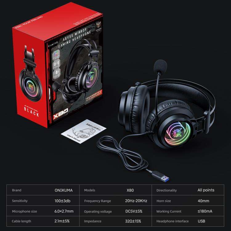 ONIKUMA X80 Abyssal Mirror Effect Game Headphones(Black)