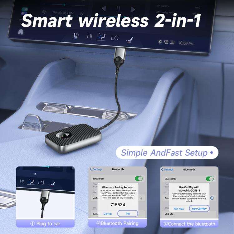 2 in 1 USB Wired to Wireless Car CarPlay / Android Auto Box Adapter(White)
