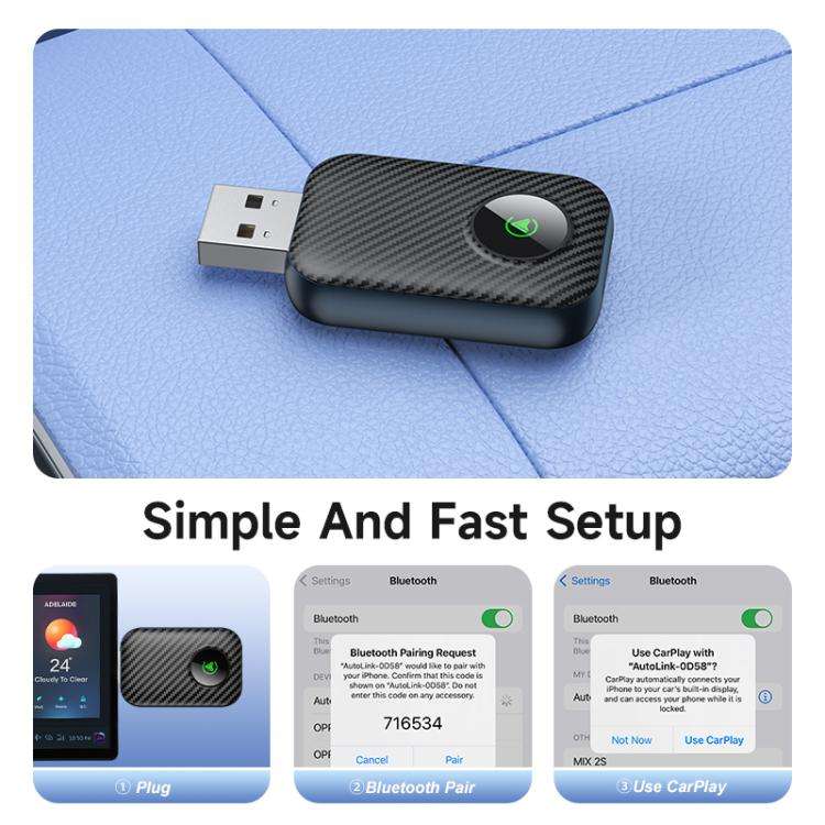 2 in 1 USB Wired to Wireless Car CarPlay / Android Box Adapter, with USB and Type-C Cable(Black)