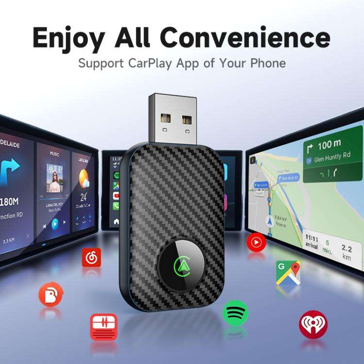 2 in 1 USB Wired to Wireless Car CarPlay / Android Box Adapter, with USB and Type-C Cable(Black)