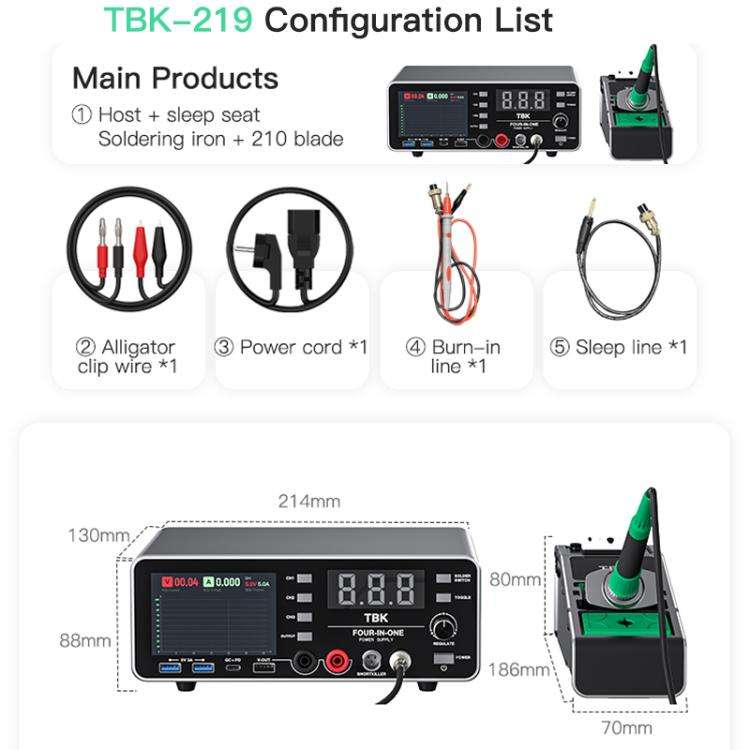 TBK-219 20V / 5A All-purpose Integrated Workstation Power Supply with C210 Soldering Iron, Plug:U...