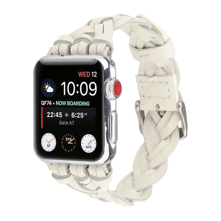 For Apple Watch Series 9&8&7 41mm / SE 3&SE 2&6&SE&5&4 40mm / 3&2&1 38mm Leather Woven Single Loo...