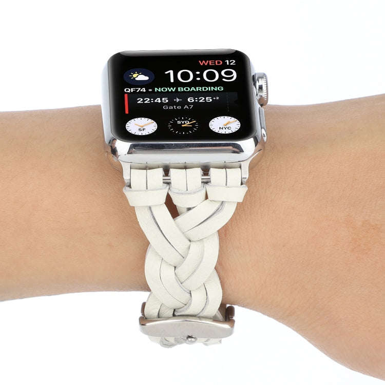 For Apple Watch Series 9&8&7 41mm / SE 3&SE 2&6&SE&5&4 40mm / 3&2&1 38mm Leather Woven Single Loo...