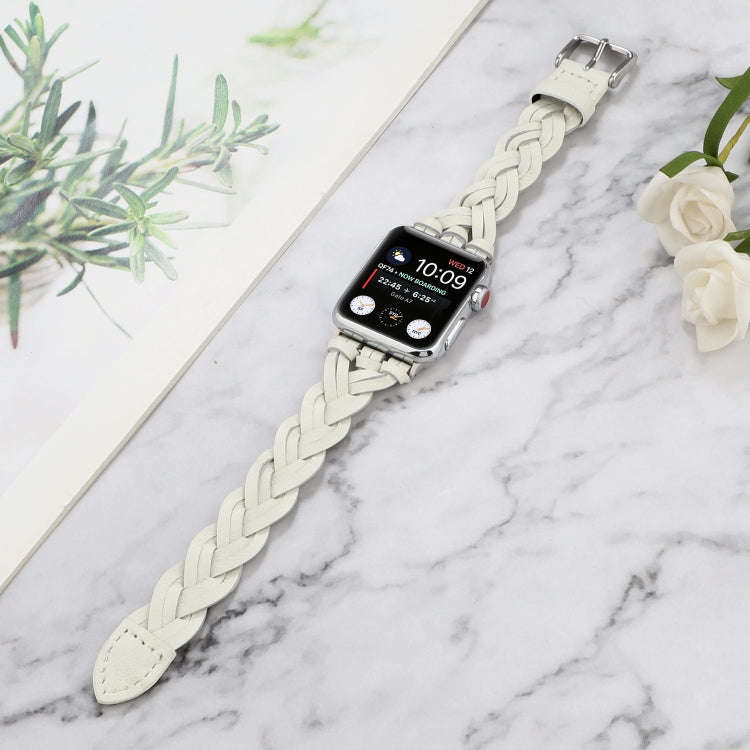 For Apple Watch Series 9&8&7 41mm / SE 3&SE 2&6&SE&5&4 40mm / 3&2&1 38mm Leather Woven Single Loo...