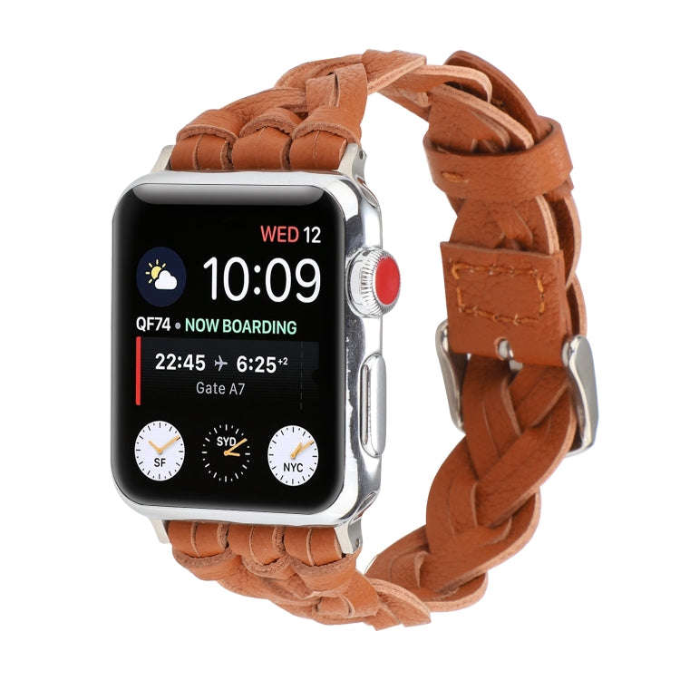 For Apple Watch Series 9&8&7 41mm / SE 3&SE 2&6&SE&5&4 40mm / 3&2&1 38mm Leather Woven Single Loo...