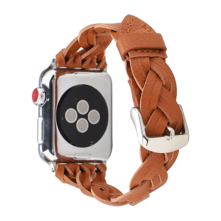 For Apple Watch Series 9&8&7 41mm / SE 3&SE 2&6&SE&5&4 40mm / 3&2&1 38mm Leather Woven Single Loo...
