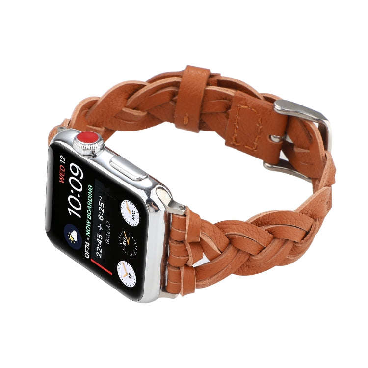 For Apple Watch Series 9&8&7 41mm / SE 3&SE 2&6&SE&5&4 40mm / 3&2&1 38mm Leather Woven Single Loo...