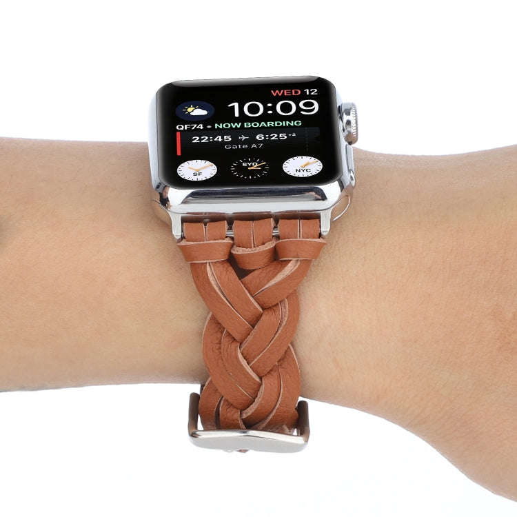 For Apple Watch Series 9&8&7 41mm / SE 3&SE 2&6&SE&5&4 40mm / 3&2&1 38mm Leather Woven Single Loo...