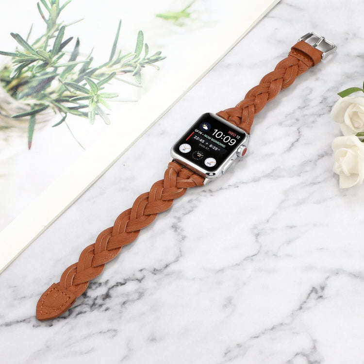 For Apple Watch Series 9&8&7 41mm / SE 3&SE 2&6&SE&5&4 40mm / 3&2&1 38mm Leather Woven Single Loo...
