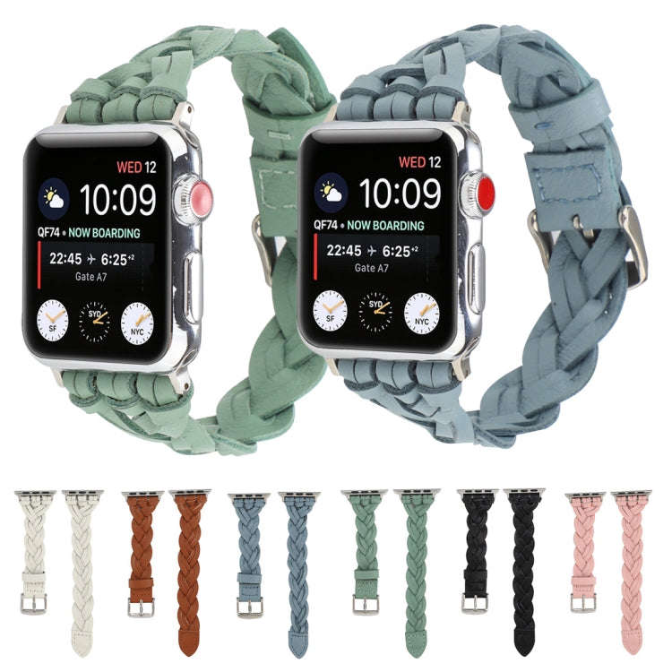 For Apple Watch Series 9&8&7 41mm / SE 3&SE 2&6&SE&5&4 40mm / 3&2&1 38mm Leather Woven Single Loo...
