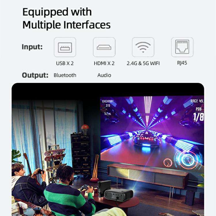 AUN AKEY9S 1080P 1000ANSI Autofocus WIFI Display Smart Projector, UK Plug(Black)