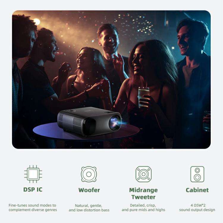 AUN AKEY9S 1080P 1000ANSI Autofocus WIFI Display Smart Projector, UK Plug(Black)