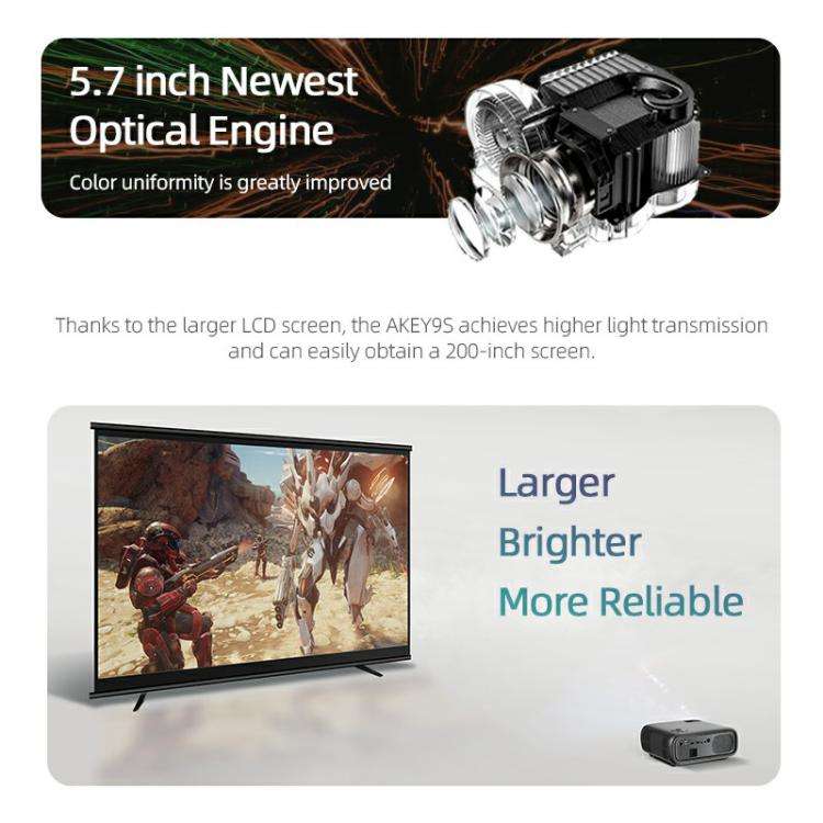 AUN AKEY9S 1080P 1000ANSI Autofocus WIFI Display Smart Projector, UK Plug(Black)