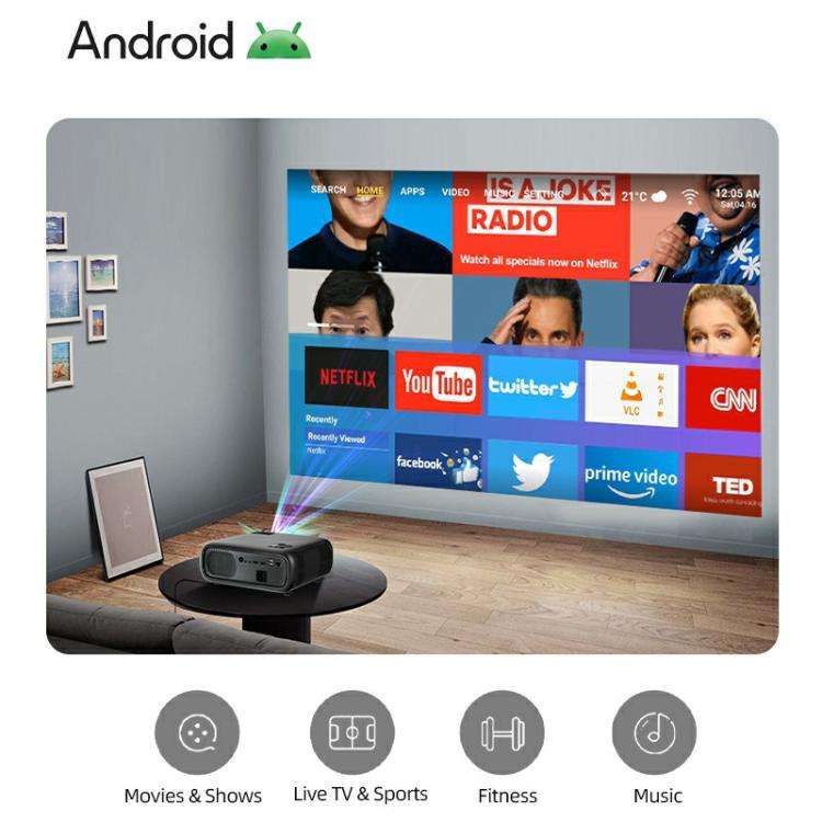 AUN AKEY9S 1080P 1000ANSI Autofocus WIFI Display Smart Projector, UK Plug(Black)