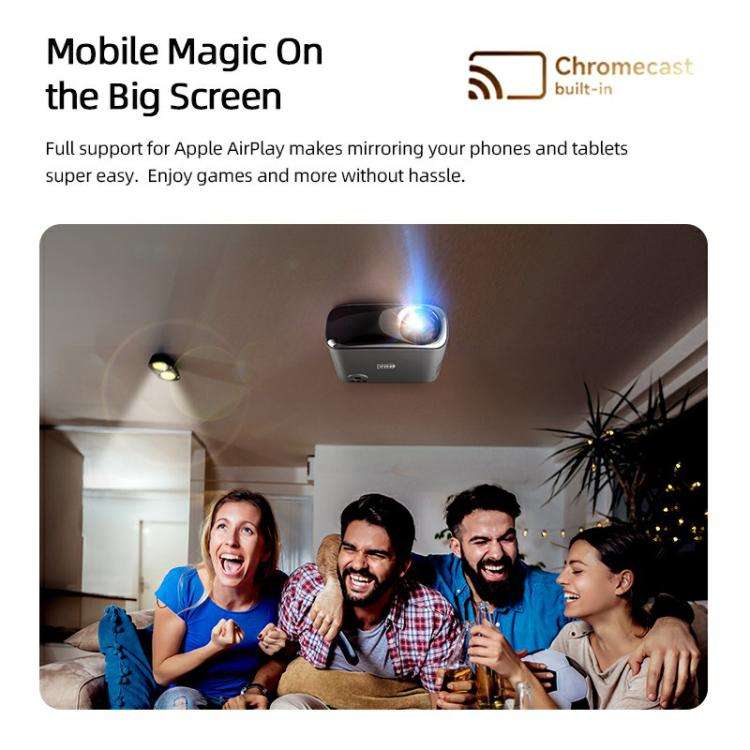 AUN AKEY9S 1080P 1000ANSI Autofocus WIFI Display Smart Projector, UK Plug(Black)