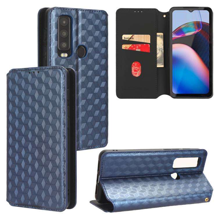 For Motorola Defy 2 Cubic Grid Texture Flip Leather Phone Case(Blue)