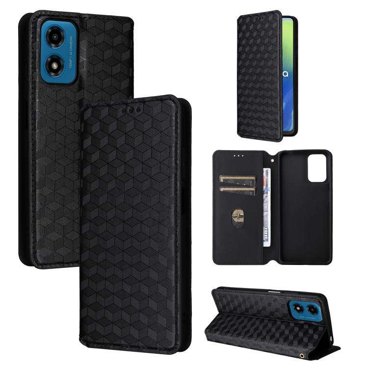 For Motorola Moto E14 / G04 / G04S / G24 Cubic Grid Texture Flip Leather Phone Case(Black)
