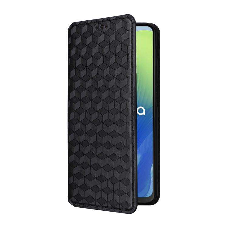 For Motorola Moto E14 / G04 / G04S / G24 Cubic Grid Texture Flip Leather Phone Case(Black)