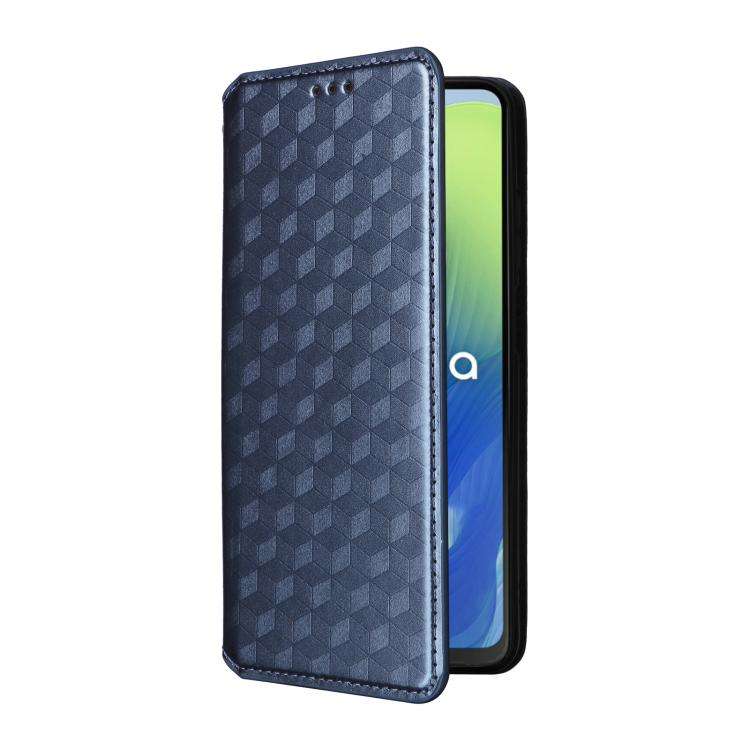 For Motorola Moto E14 / G04 / G04S / G24 Cubic Grid Texture Flip Leather Phone Case(Blue)
