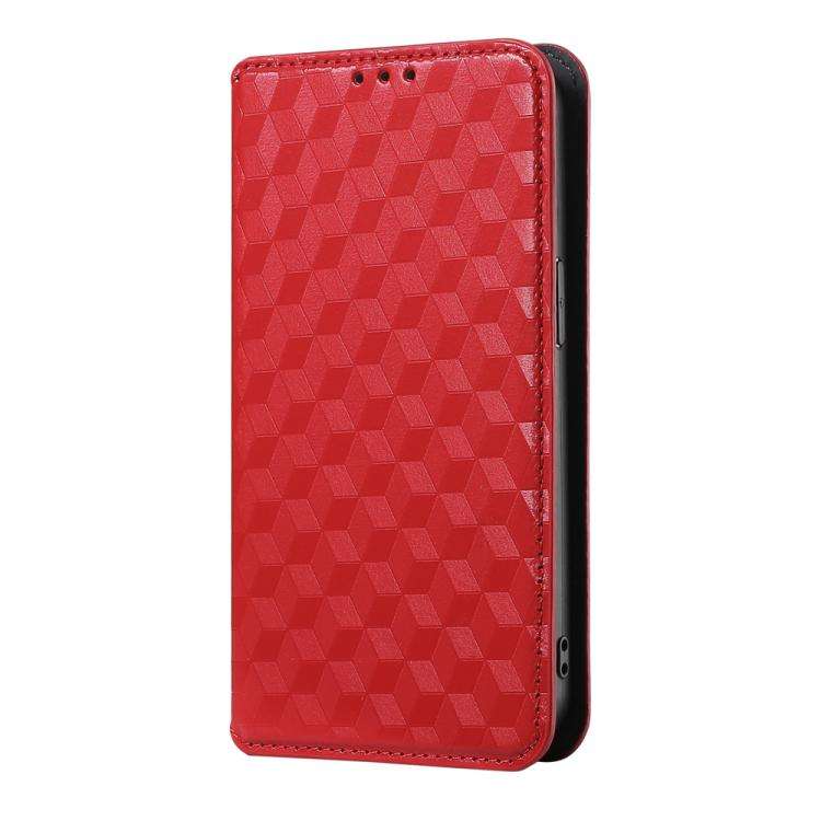 For Motorola Moto E22 4G / E22i 4G Cubic Grid Texture Flip Leather Phone Case(Red)