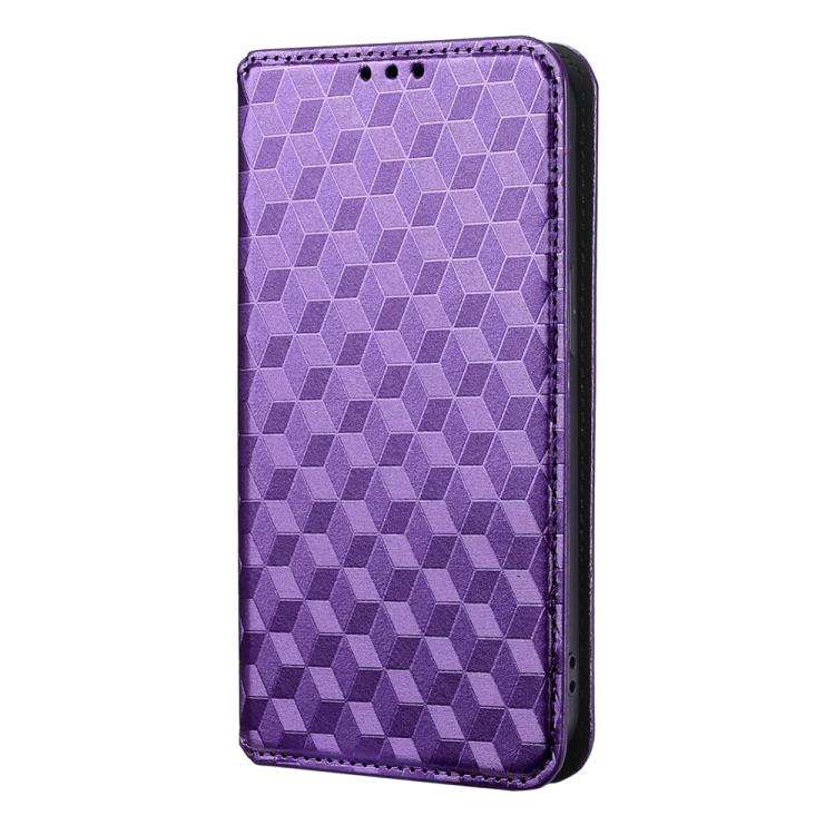 For Motorola Moto E22 4G / E22i 4G Cubic Grid Texture Flip Leather Phone Case(Purple)