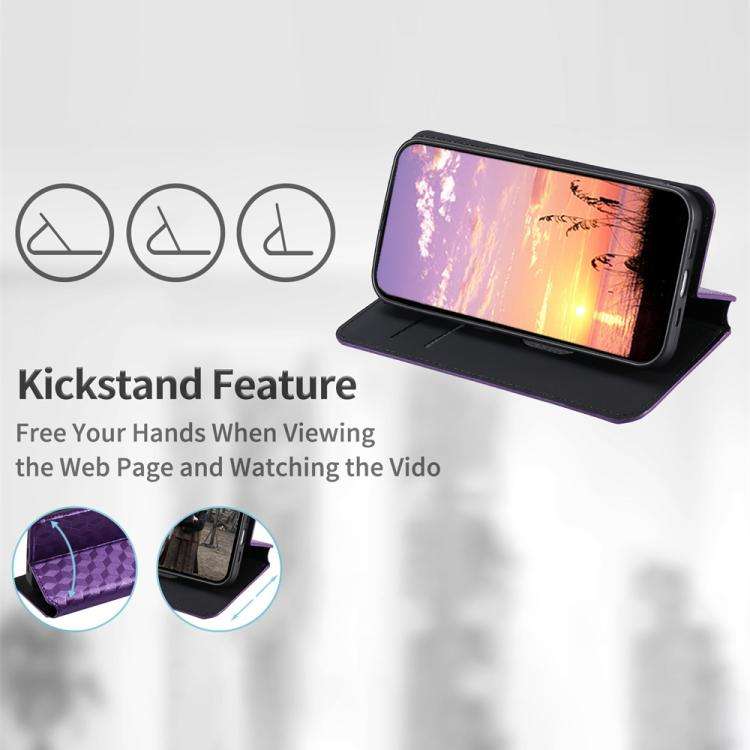 For Motorola Moto E22 4G / E22i 4G Cubic Grid Texture Flip Leather Phone Case(Purple)