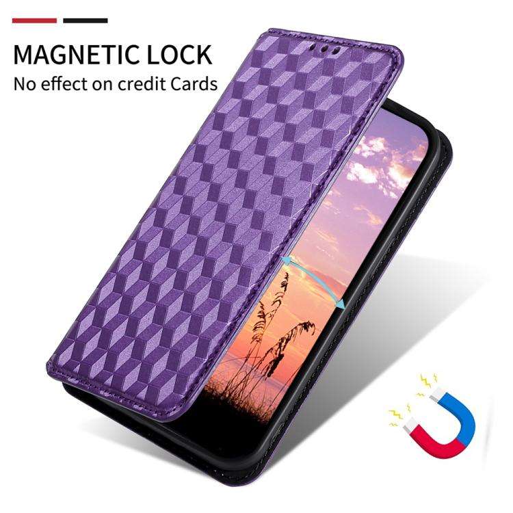 For Motorola Moto E22 4G / E22i 4G Cubic Grid Texture Flip Leather Phone Case(Purple)