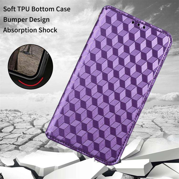 For Motorola Moto E22 4G / E22i 4G Cubic Grid Texture Flip Leather Phone Case(Purple)