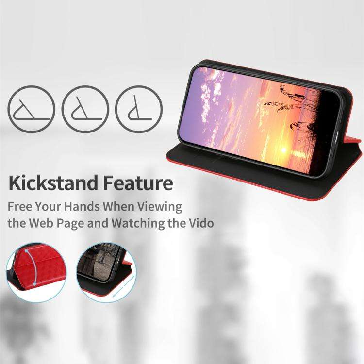 For Motorola Moto E32 4G / E32s Cubic Grid Texture Flip Leather Phone Case(Red)