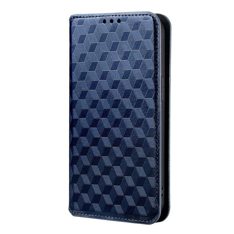 For Motorola Moto E32 4G / E32s Cubic Grid Texture Flip Leather Phone Case(Blue)