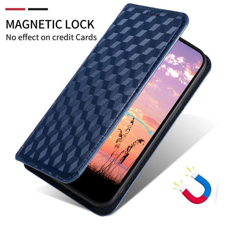 For Motorola Moto E32 4G / E32s Cubic Grid Texture Flip Leather Phone Case(Blue)
