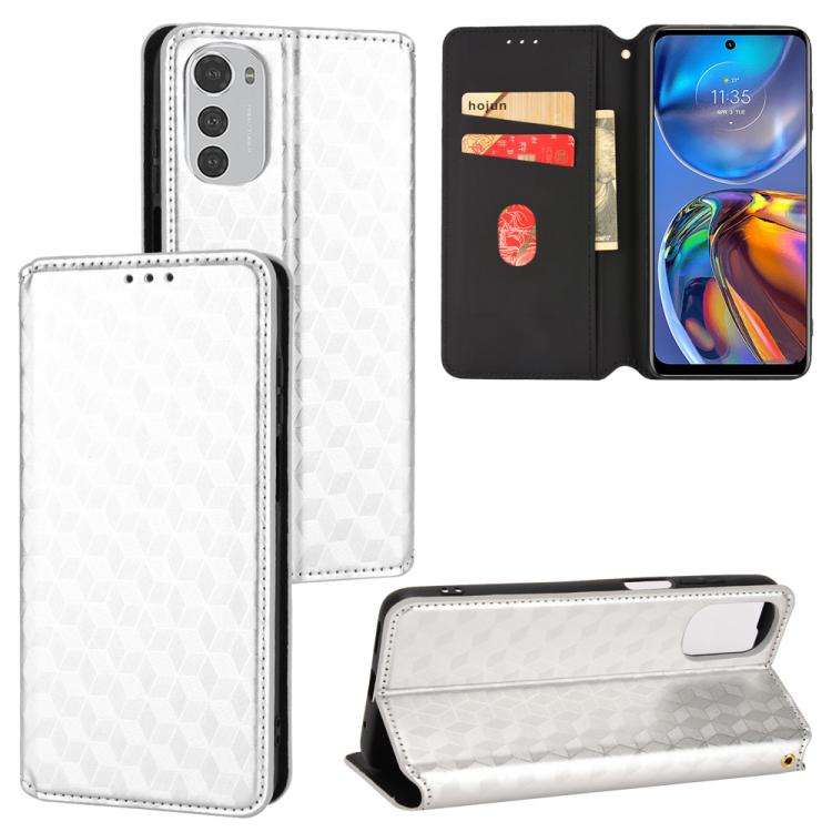 For Motorola Moto E32 4G / E32s Cubic Grid Texture Flip Leather Phone Case(Silver)