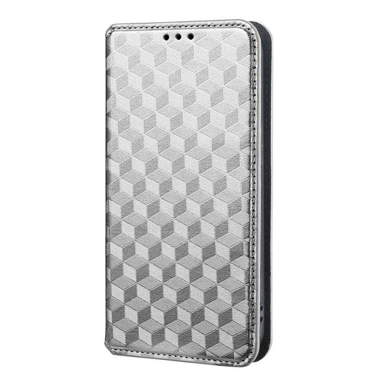 For Motorola Moto E32 4G / E32s Cubic Grid Texture Flip Leather Phone Case(Silver)