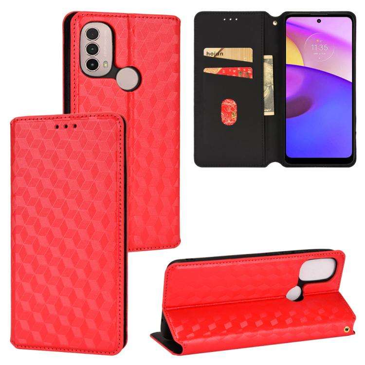 For Motorola Moto E40 / E30 / E20 Cubic Grid Texture Flip Leather Phone Case(Red)