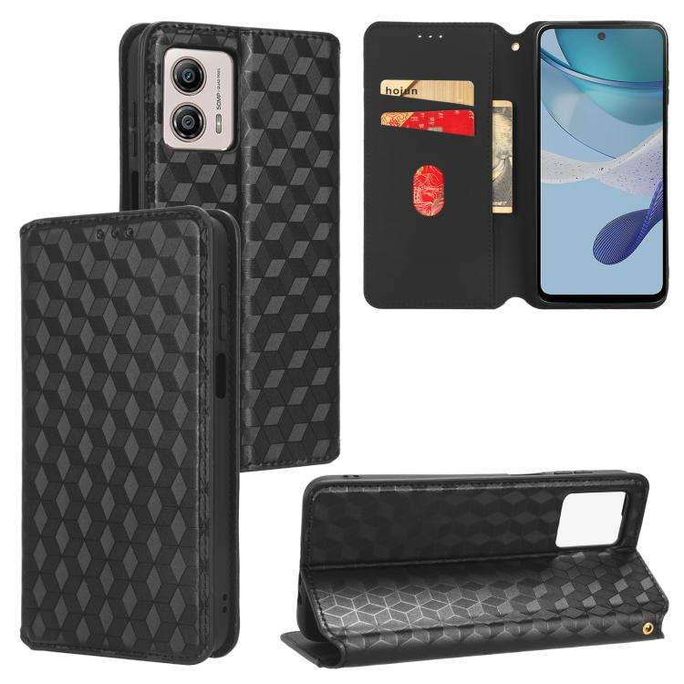 For Motorola Moto G 5G 2023 Cubic Grid Texture Flip Leather Phone Case(Black)
