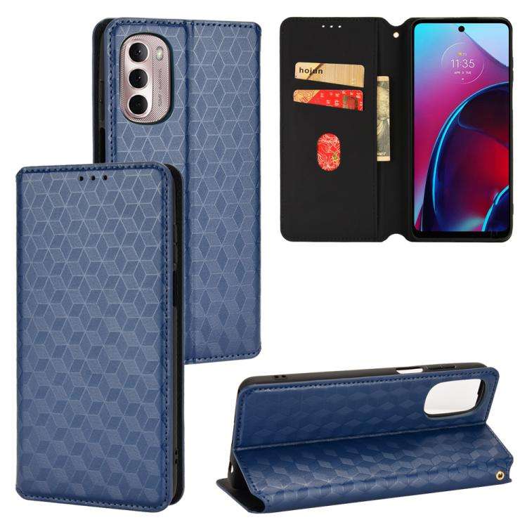 For Motorola Moto G Stylus 4G 2022 Cubic Grid Texture Flip Leather Phone Case(Blue)