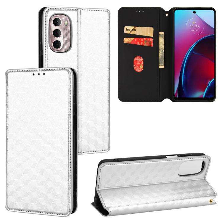 For Motorola Moto G Stylus 4G 2022 Cubic Grid Texture Flip Leather Phone Case(Silver)