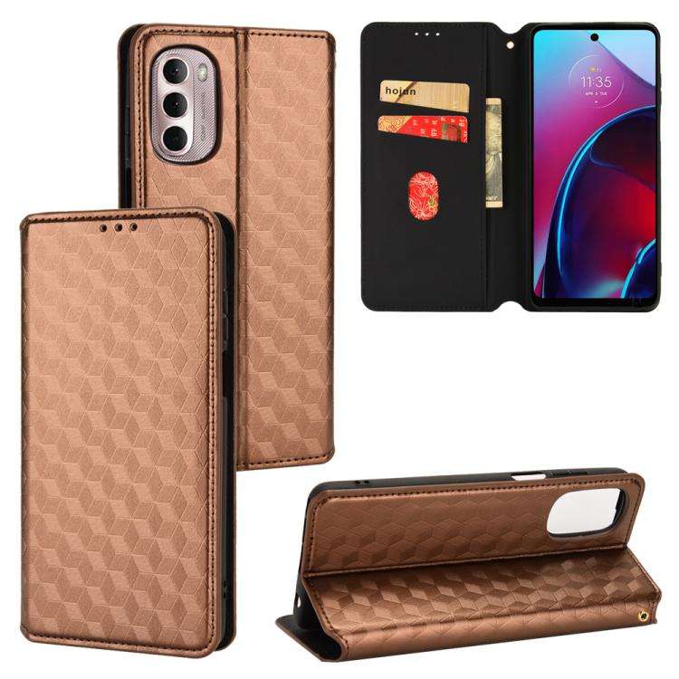For Motorola Moto G Stylus 4G 2022 Cubic Grid Texture Flip Leather Phone Case(Brown)