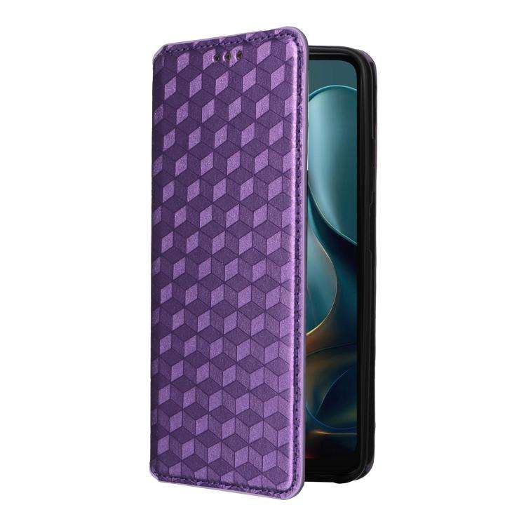 For Motorola Moto G05 4G / E15 4G Cubic Grid Texture Flip Leather Phone Case(Purple)