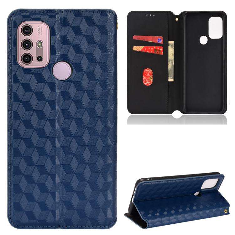 For Motorola Moto G10 / G10 Power Cubic Grid Texture Flip Leather Phone Case(Blue)