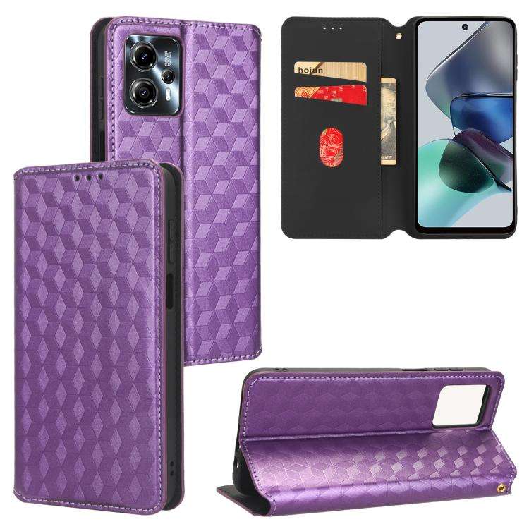 For Motorola Moto G13 / G23 Cubic Grid Texture Flip Leather Phone Case(Purple)