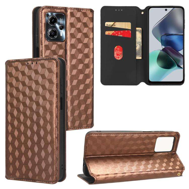 For Motorola Moto G13 / G23 Cubic Grid Texture Flip Leather Phone Case(Brown)