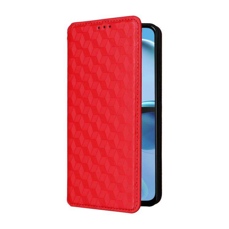 For Motorola Moto G14 4G Cubic Grid Texture Flip Leather Phone Case(Red)