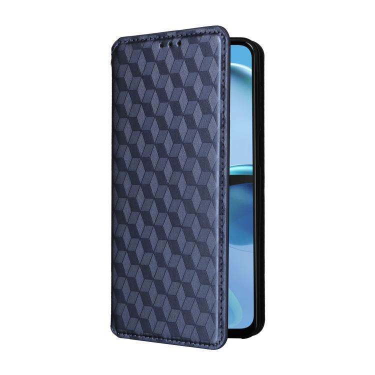For Motorola Moto G14 4G Cubic Grid Texture Flip Leather Phone Case(Blue)