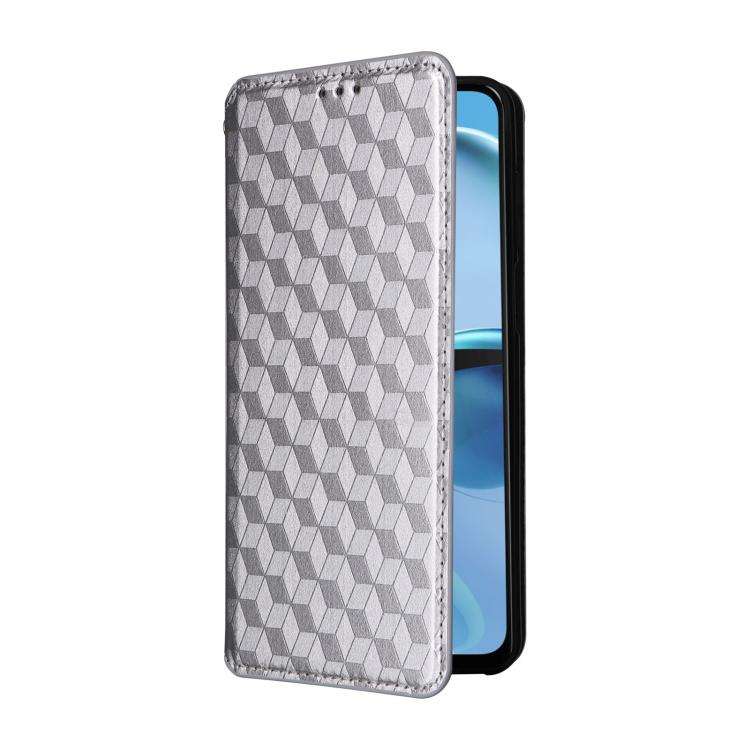 For Motorola Moto G14 4G Cubic Grid Texture Flip Leather Phone Case(Silver)