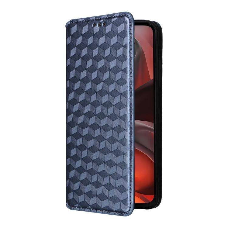 For Motorola Moto G15 4G / G15 Power 4G Cubic Grid Texture Flip Leather Phone Case(Blue)