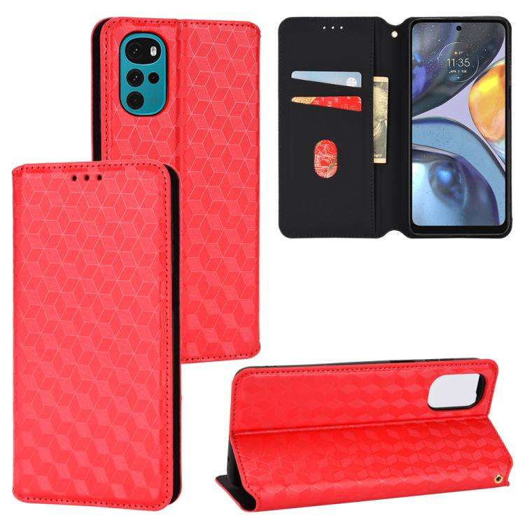 For Motorola Moto G22 4G Cubic Grid Texture Flip Leather Phone Case(Red)